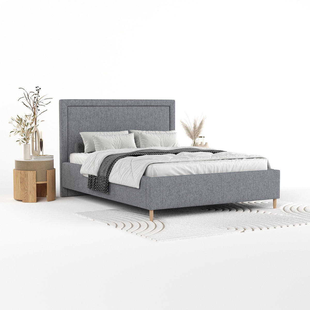 POLSTERBETT Vega 140/200 cm Grau im Neve Stoff - Naturfarben/Grau, Holz/Holzwerkstoff (140/200cm) - AltaBeds