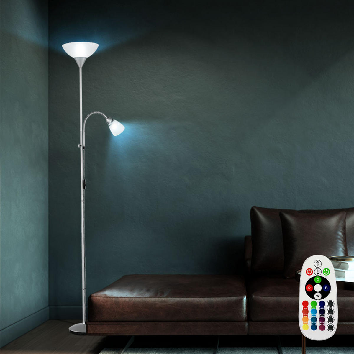 RGB LED STEHLEUCHTE Metall Silber - Silberfarben, Metall (6/11.2/180cm)