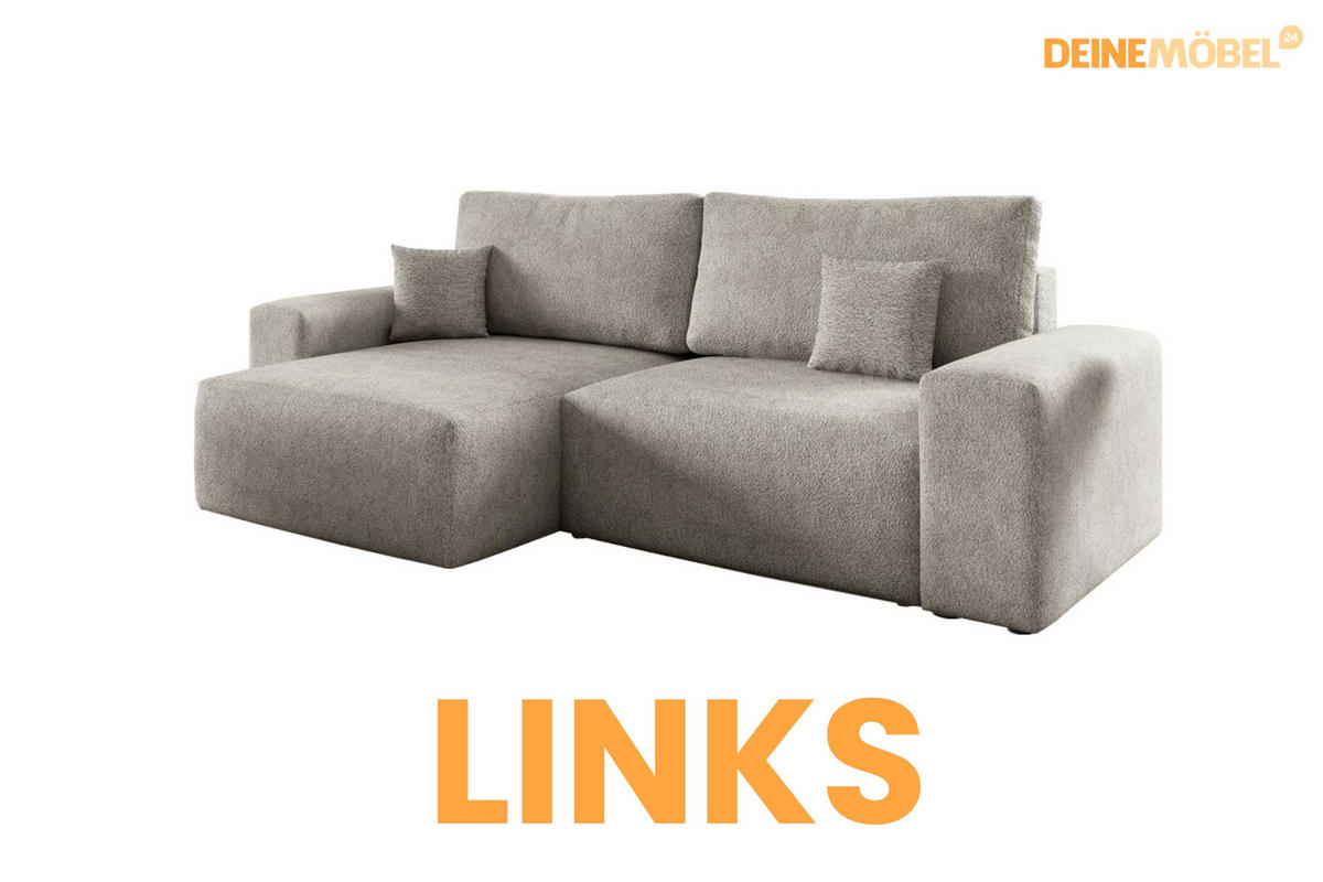 ECKSOFA MILKY 255/148 in Bouclé Grau-Beige links - Graubraun, Holz/Holzwerkstoff (255/148cm) - Deine Möbel 24