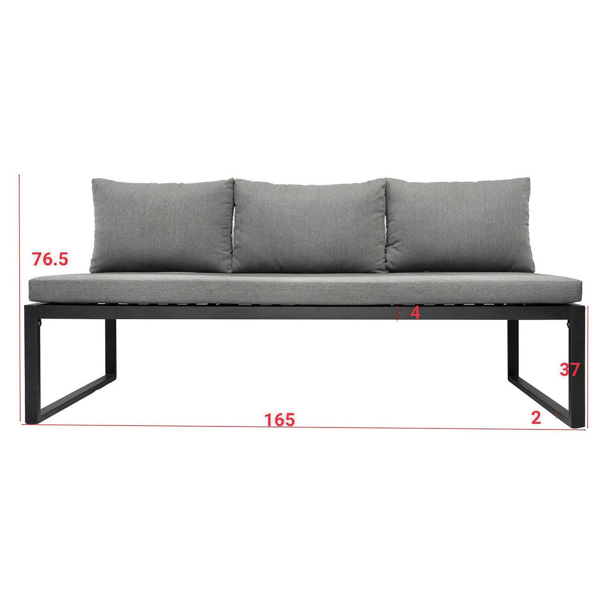 LOUNGESET - 3-teilig - Eisen / Webstoff - Grau / Anthrazit - Schwarz/Grau, Kunststoff/Textil - home24