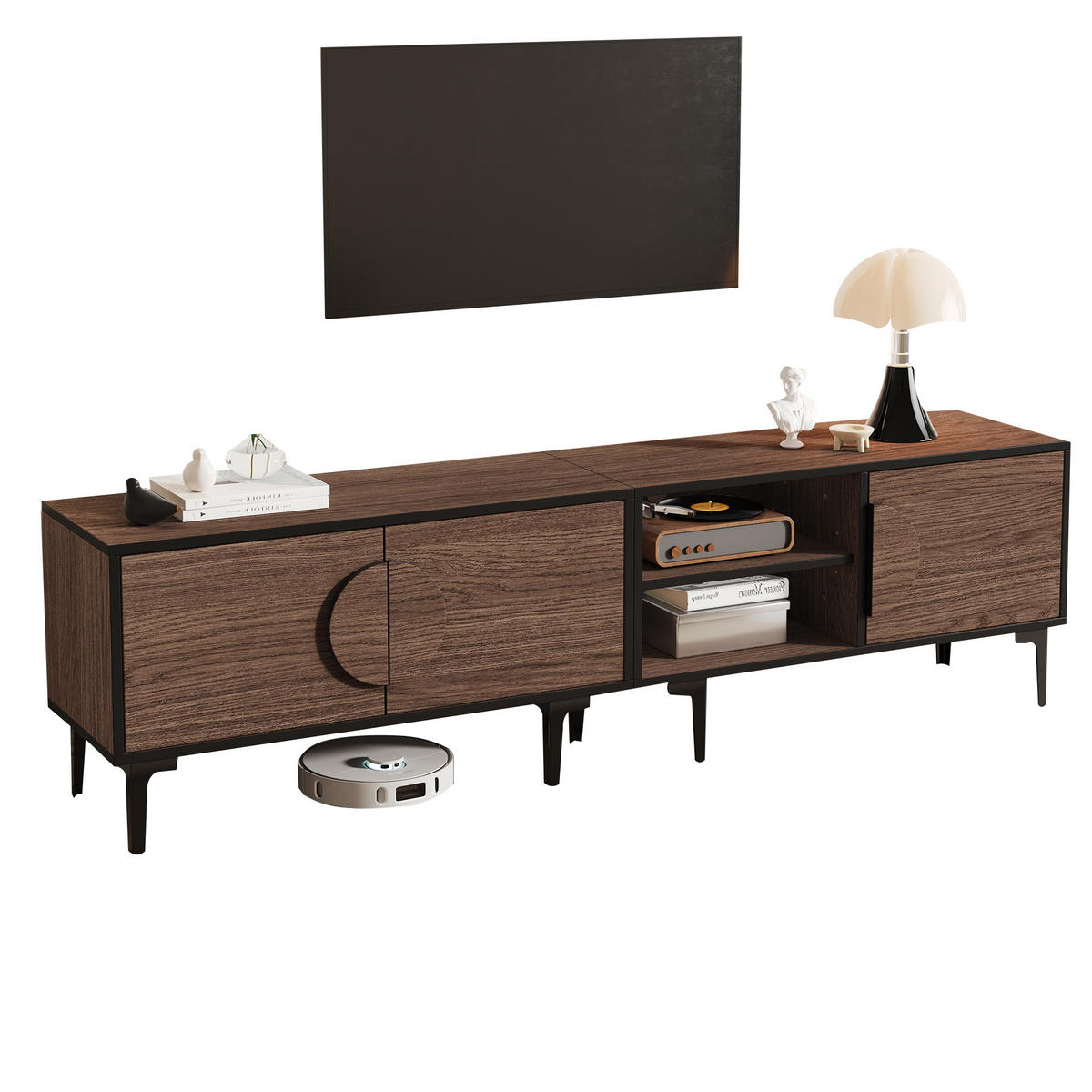 TV-ELEMENTTV-LOWBOARD 180x35x49cm DunkelWalnussfarben für 80-Zoll Fernseher Offene Fächer - Walnussfarben, Holz (38/21/104.5cm) - Raelunyi