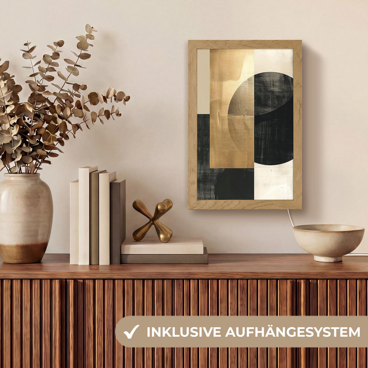 NÁSTĚNNÁ LAMPA Abstraktní - Moderní - Černá - Zlatá 20x30 cm - písková barva, kompozitní dřevo (20/30/8cm) - OnlyWow