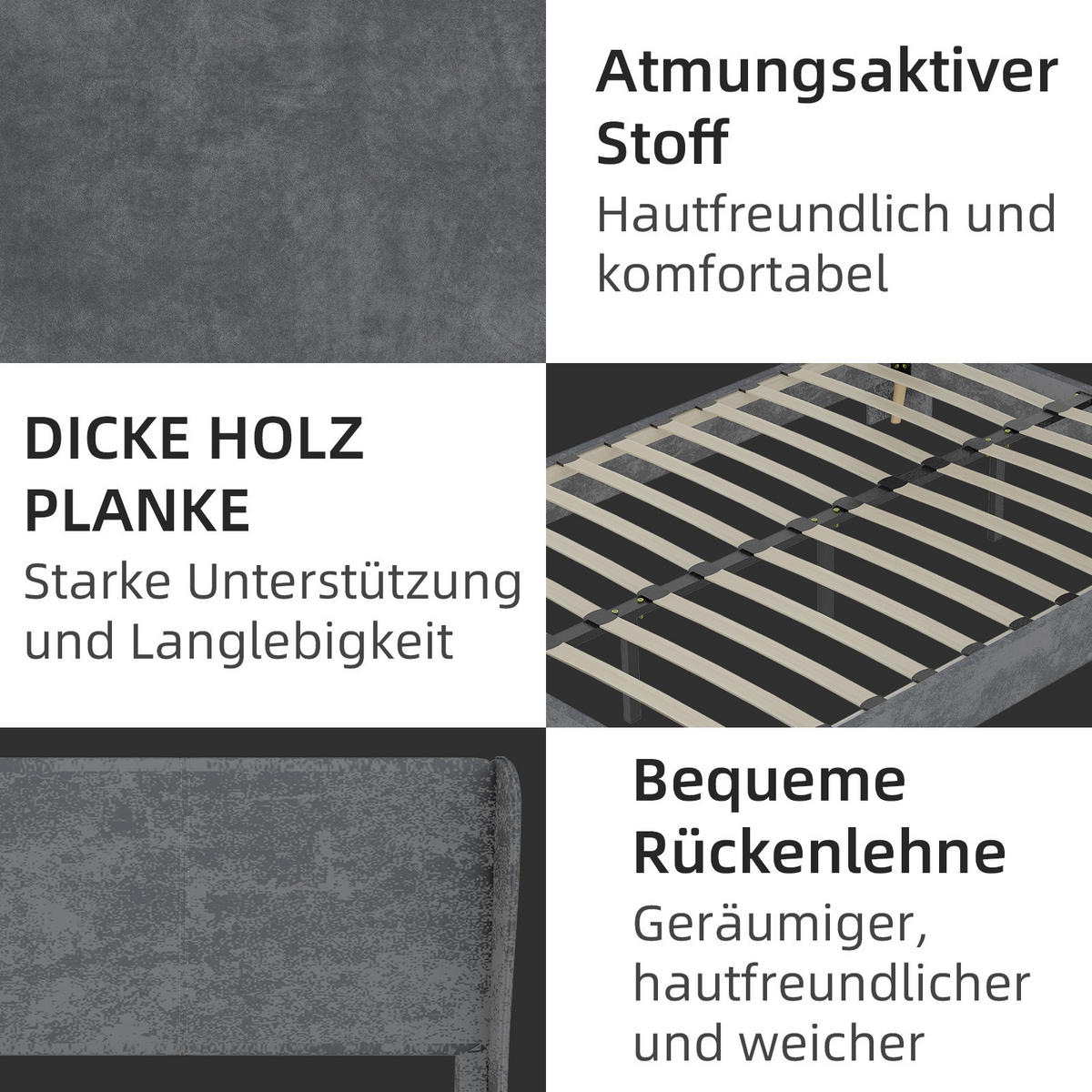 POLSTERBETT 140x200 cm ohne Stauraum grau - Grau, Textil (140/200cm) - LEBENLANG