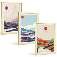 BILDER SET 3er Set - 40x60 cm Goldrahmen - Japanische Bergabstraktionen - Goldfarben, Kunststoff (40/60cm) - TULUP
