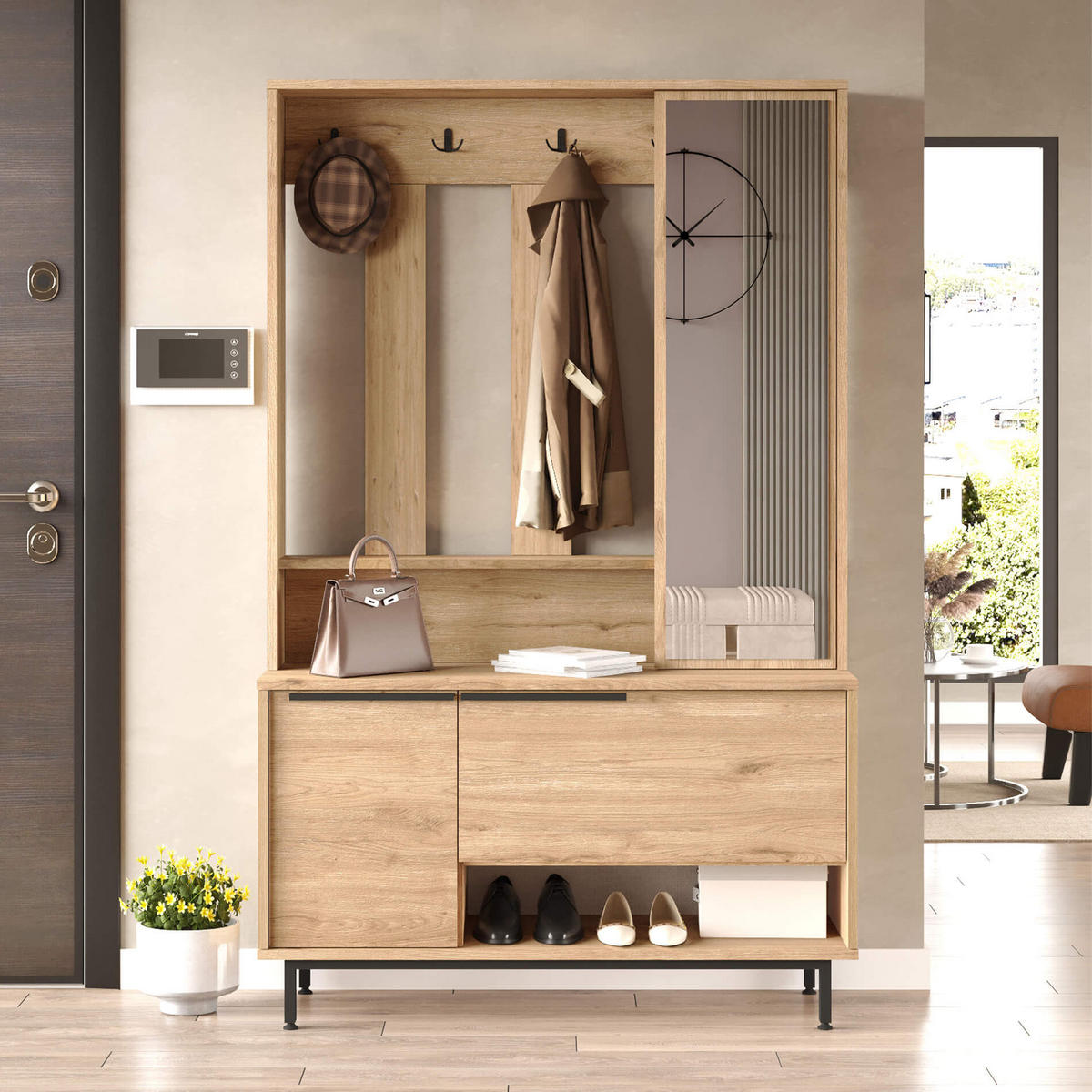 GARDEROBE Hellbraun 33,5/112/178 cm - Braun, Holzwerkstoff (112.2/178.2/33.5cm) - Mobili Rebecca