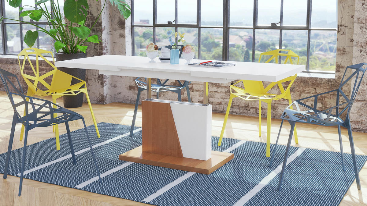 COUCHTISCH rechteckig Weiß matt Erle ausziehbar höhenverstellbar - Erlefarben/Weiß, Holzwerkstoff (70/120/60cm) - designimpex