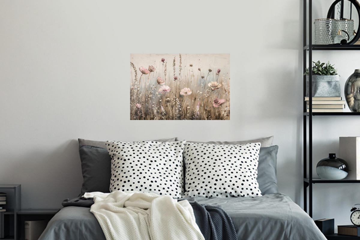 WANDTATTOO Blumen - Rosa - Modern - Beige 60x40 cm - Beige, Kunststoff (60/40/0.1cm) - MuchoWow