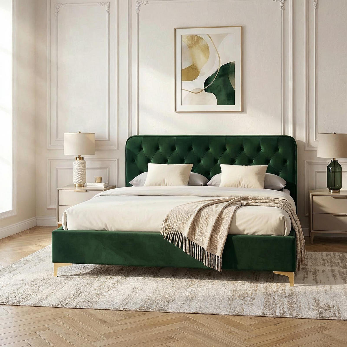 POLSTERBETT GLAMOUR 140X200 CM - Grün, Textil (140/200cm) - CARO-Möbel