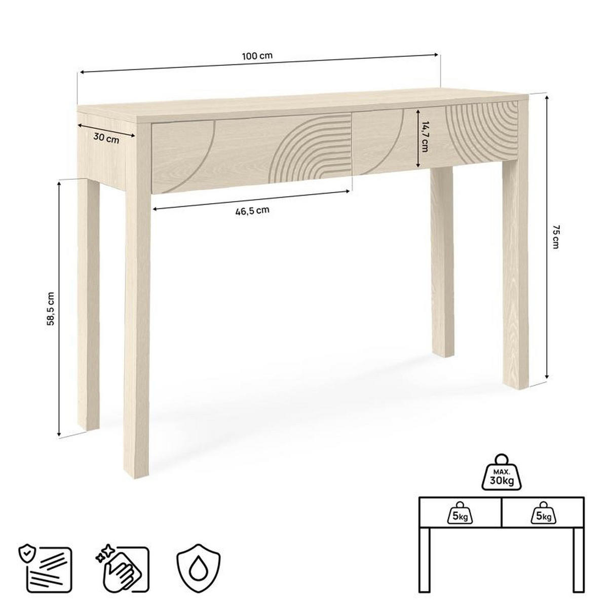 KONSOLE Saskia 100cm mit 2 Schubladen Skandinavischer Eichenoptik - Honigeiche/Eichefarben, Holz (30/100/75cm) - Sicaan