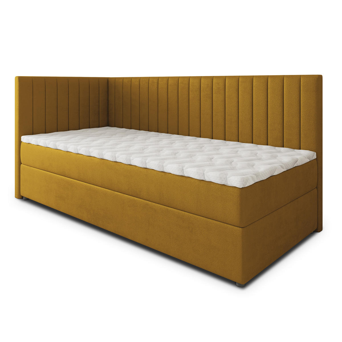 BOXBETT ARIS 80x200 cm mit Matratze und Topper, H2+H3 - Gelb - Gelb, Holz (80/200cm) - MASSENO