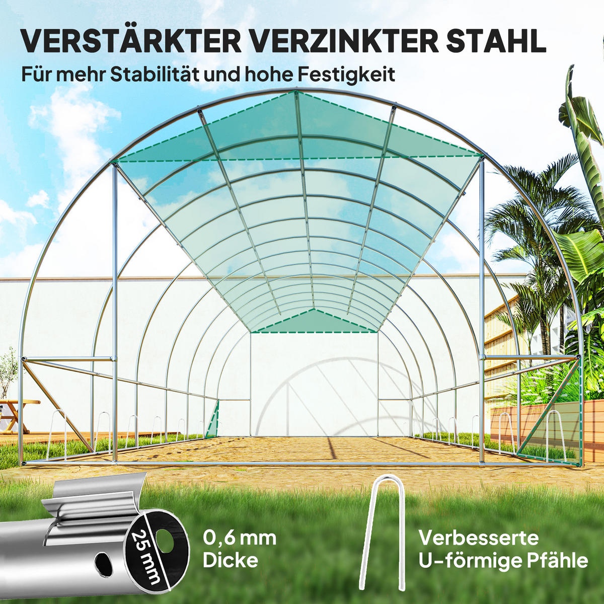 FOLIENTUNNEL, 600L x 300B x 197H cm - Grün, Kunststoff/Metall (300/197/600cm) - Outsunny