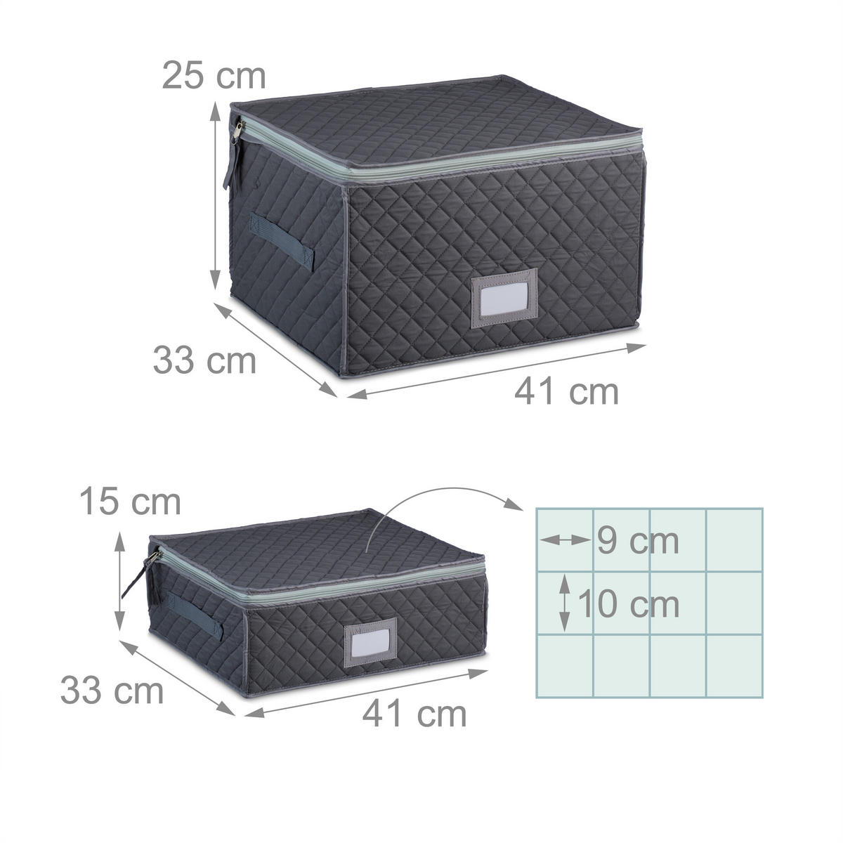 6-TLG.GESCHIRRAUFBEWAHRUNGSBOX-SET - Grau, Textil (41/25/33cm) - Relaxdays