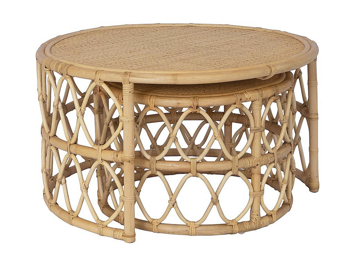 2ER-SET Couchtisch - Rattan - Naturfarben - RONITA - Naturfarben, Holzwerkstoff (80/80/45cm) - Vente-Unique