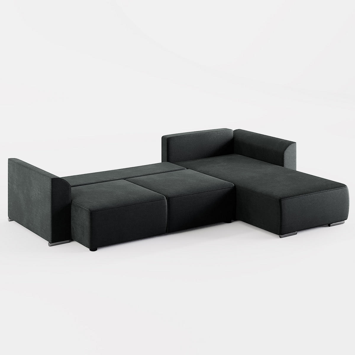 ECKSOFA LUMO L Rechts Braun Velours-Stoff mit Schlaffunktion und Bettkasten - Dunkelbraun, Textil (293/195cm) - Barchello