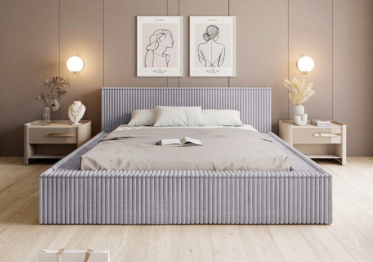 POLSTERBETT ALENZO 180x200 cm, Grau - Grau, Textil (200/180cm) - Fedve