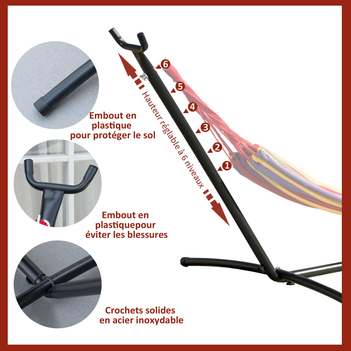 HÄNGEMATTENGESTELL DE-15339 6-fach höhenverstellbar Schwarz - Schwarz, Metall (280/117/110cm) - ComfortXL