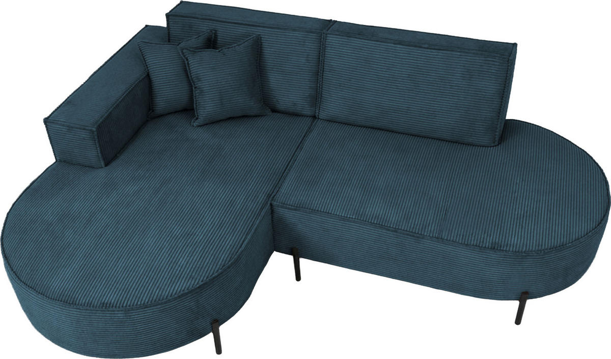 ECKSOFA Hana Loft 3-Sitzer Ecke Links, Cordstoff Chenille, Dunkelblau 241/80/168 cm - Blau/Schwarz, Textil/Metall (241/168cm) - WFL GROUP