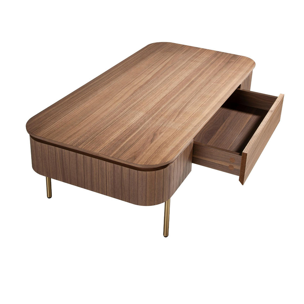 COUCHTISCH Rechteckiger Couchtisch aus Nussbaum und goldfarbenem poliertem Stahl 120/60/37 cm - Nussbaumfarben/Goldfarben, Holz/Holzwerkstoff (60/120/37cm) - ANGEL CERDA