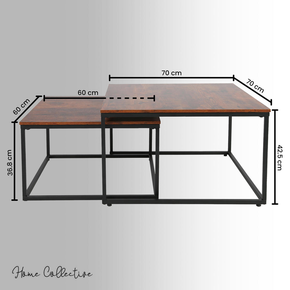 KONFERENČNÝ STOLÍK 2 konferenčných stolíkov, štvorcový, tmavý dub - tmavohnedá, kompozitné drevo (70/70/42cm) - Home Collective