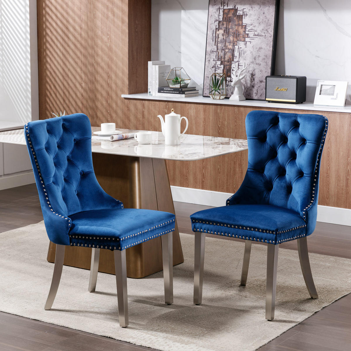 STUHL-SET DE-36289 2 Stück mit verchromten Beinen Blau - Blau, Holz (50/95/65cm) - ComfortXL