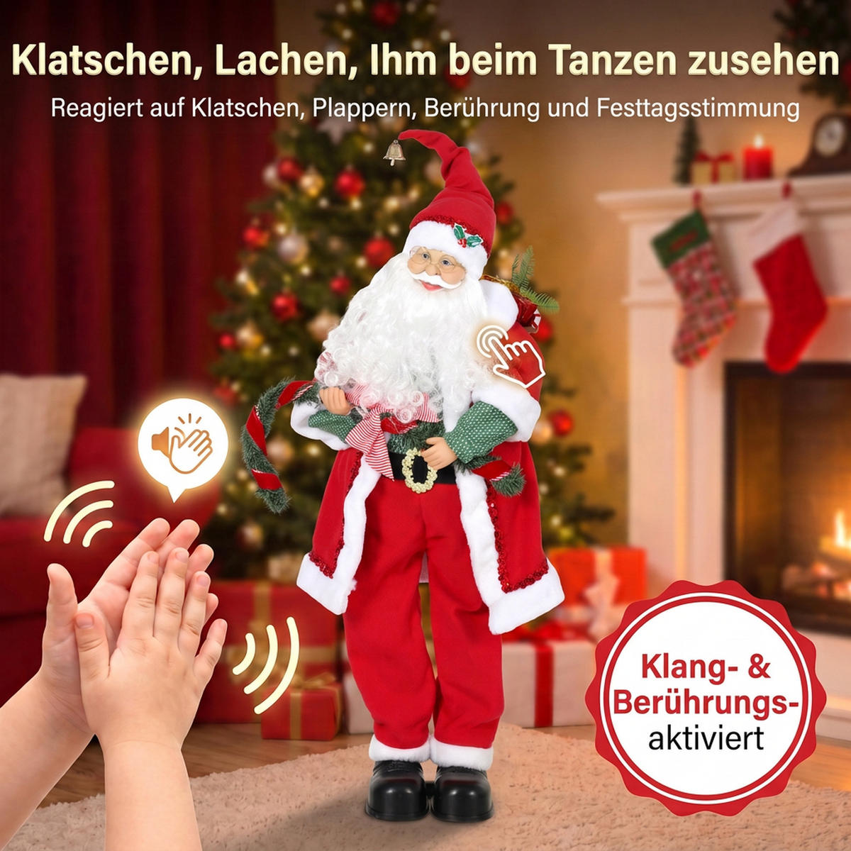 ANIMIERTER-WEIHNACHTSMANN Polyester Metall Rot - Rot, Textil (25/120/50cm) - HOMCOM