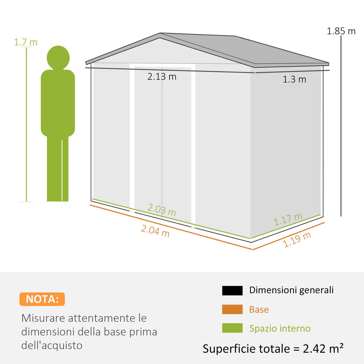 GARTENHAUS aus Blech mit Schiebetüren 213 x 130 x 185 cm ,dunkelgrau - Dunkelgrau, Metall (330.2/469.9/541.02cm) - Vallsero
