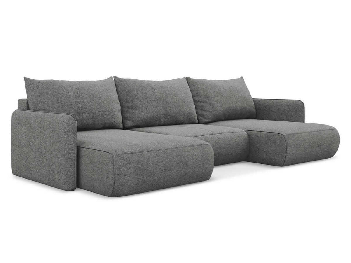 WOHNLANDSCHAFT Chenille Stoff Grau - Schieferfarben/Schwarz, Kunststoff/Textil (290/86/148cm) - Makamii