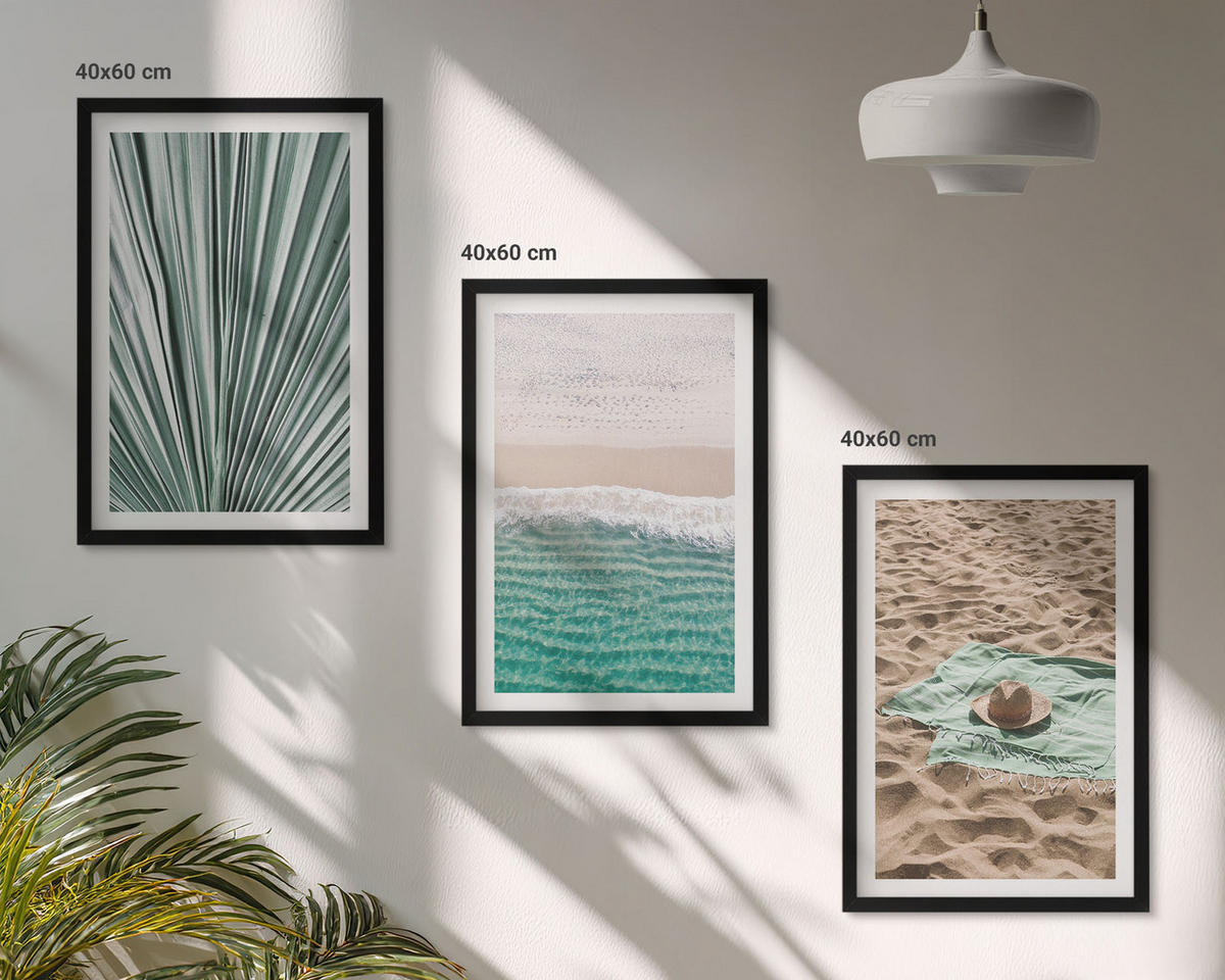 BILDER SET 3er Set - 40x60 cm Schwarzer Rahmen - Urlaubsblick Strand Meer - Schwarz, Kunststoff (40/60cm) - TULUP