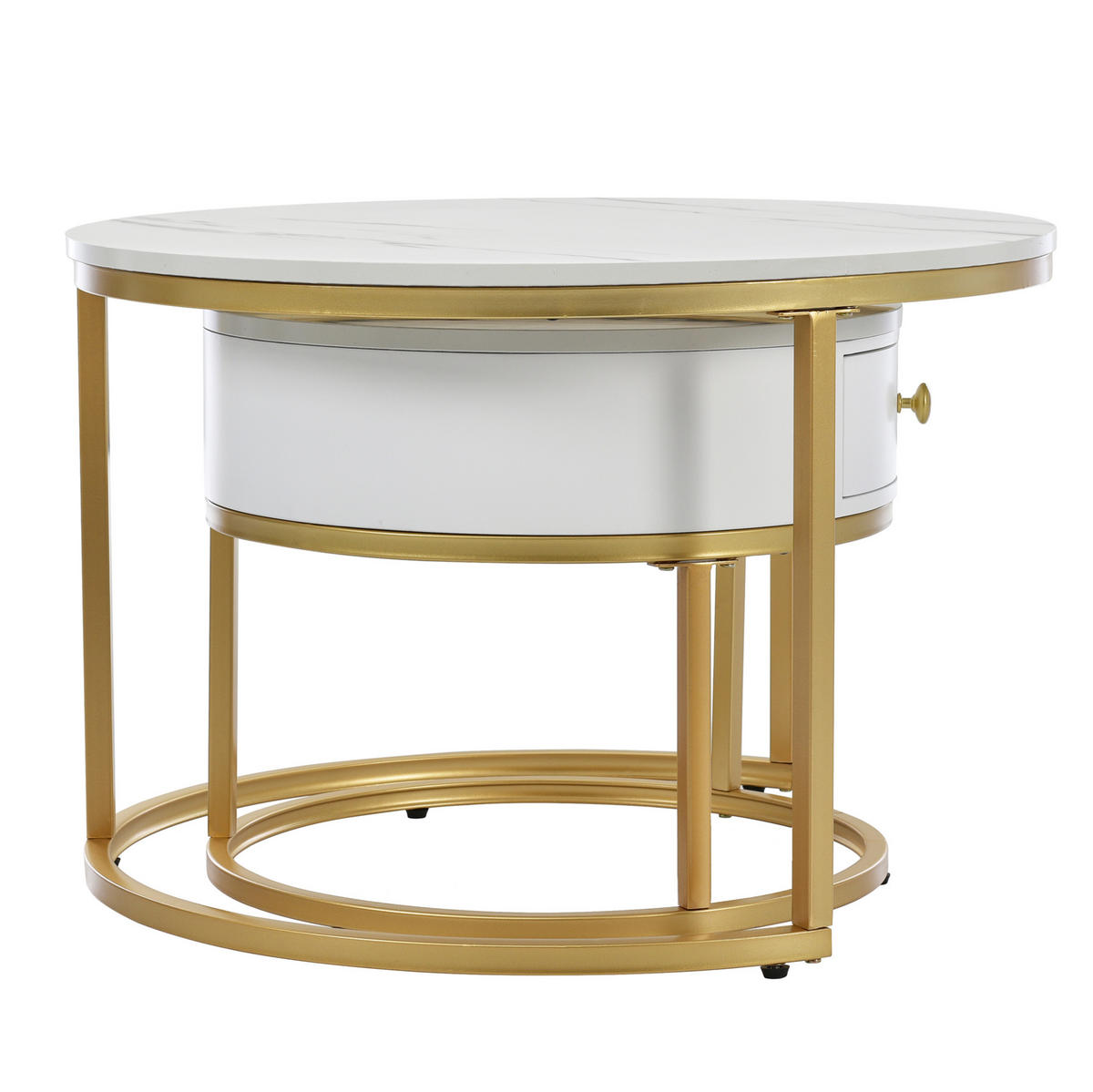 KOMPLET klubskih mizic, 70/70/48 in 50/50/43,5 cm, MDF bela visok sijaj - bela, leseni material (70/70/48cm) - BEAOK