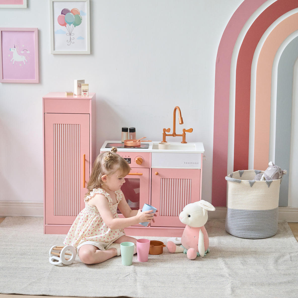 KINDERKÜCHE Chester Pfirsich - Pink, Holzwerkstoff (85/30/80cm) - Teamson Kids