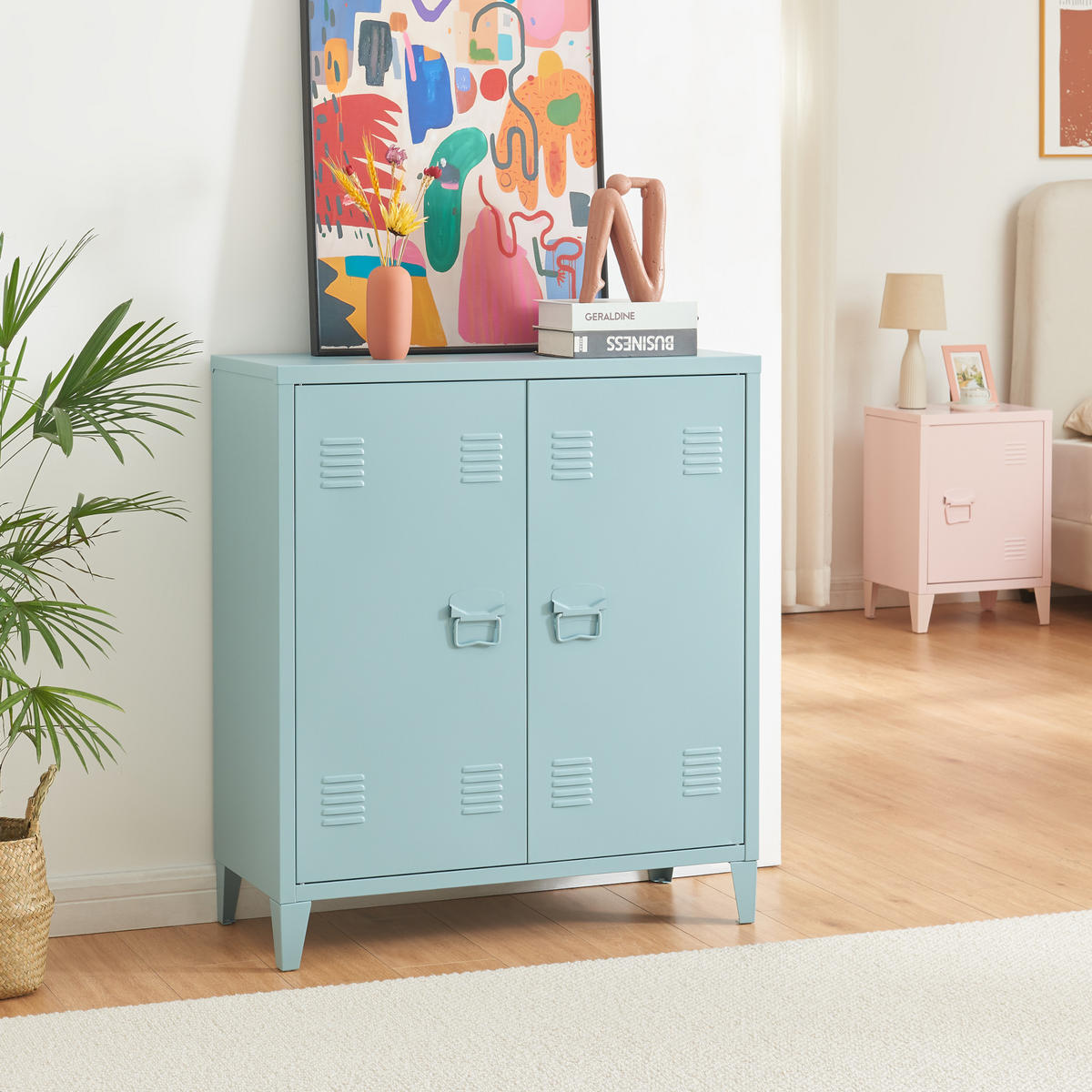 METALLSCHRANK Oripää - Blau, Metall (80/90/33cm) - [en.casa]