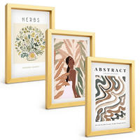 BILDER SET 3er Set - 20x30 cm Goldrahmen - Boho-Pastell-Minimalisten-Poster - Goldfarben, Kunststoff (20/30cm) - TULUP
