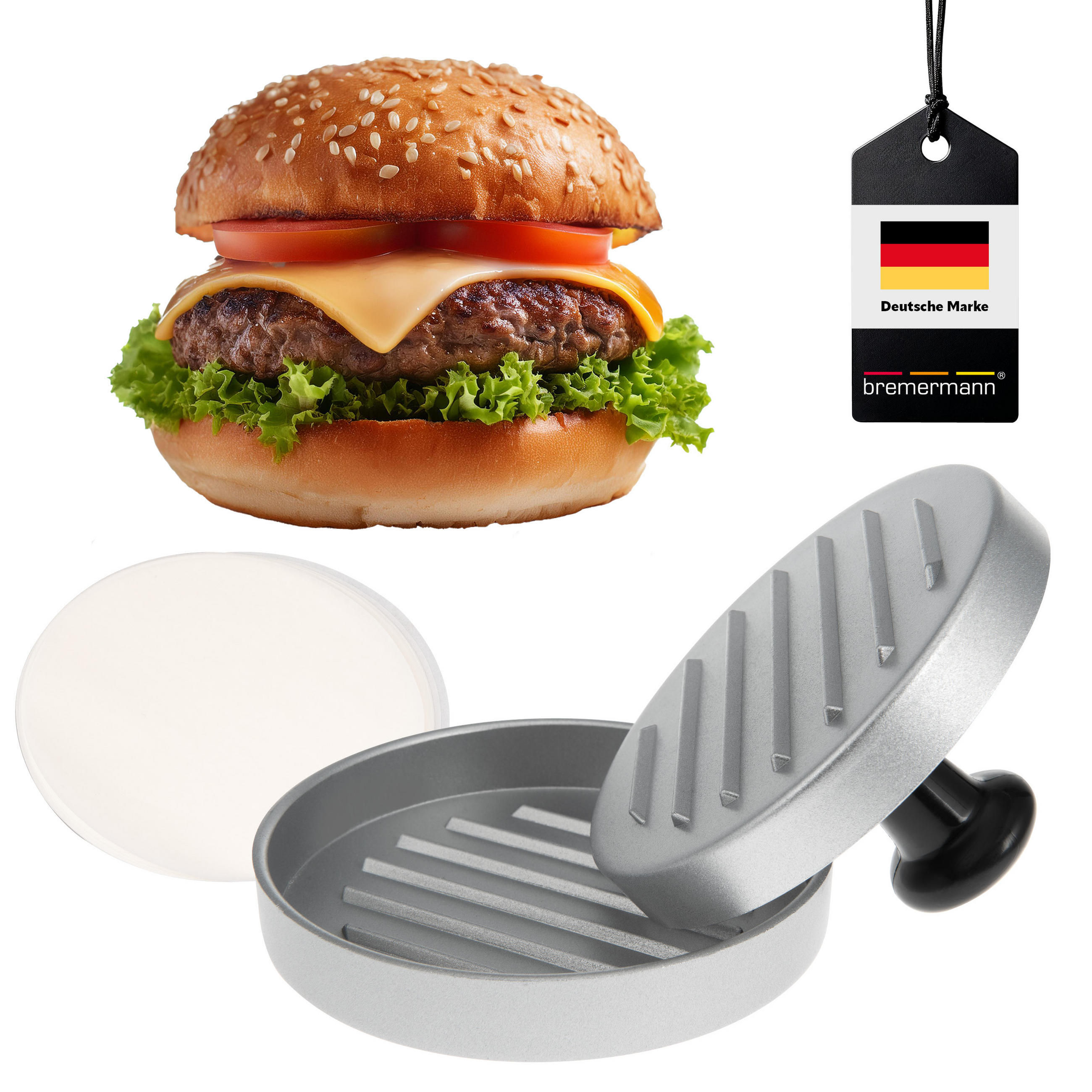 BURGERPRESSE, silber, Aluminium 50x Antihaft-Trennblätter - Alufarben, Metall (12/7.5/12cm) - bremermann