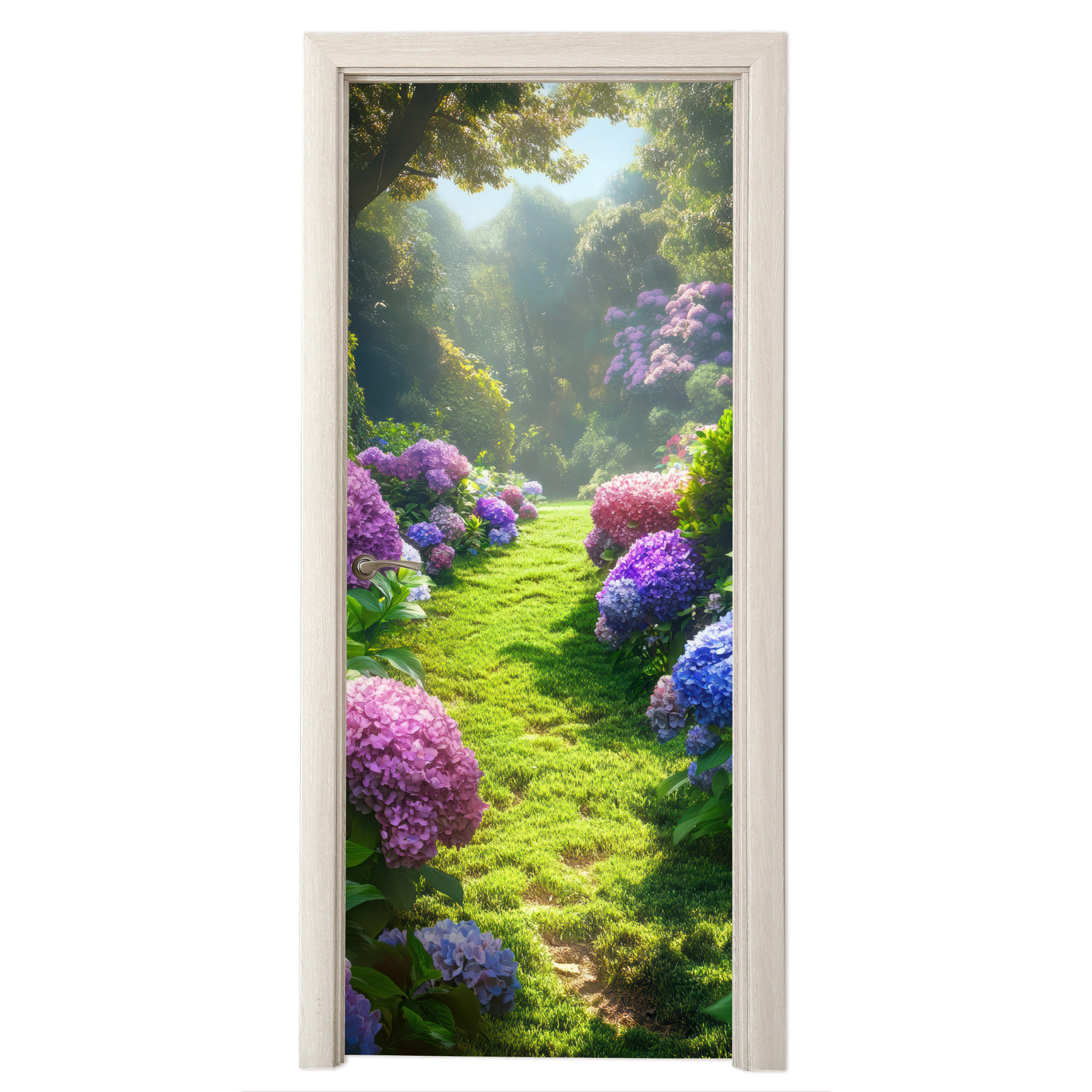 FOTOTAPETE Tür - Natur - Hortensie - Blumen - Grün 95x235 cm - Hellgrün, Kunststoff (95/0.1cm) - MuchoWow