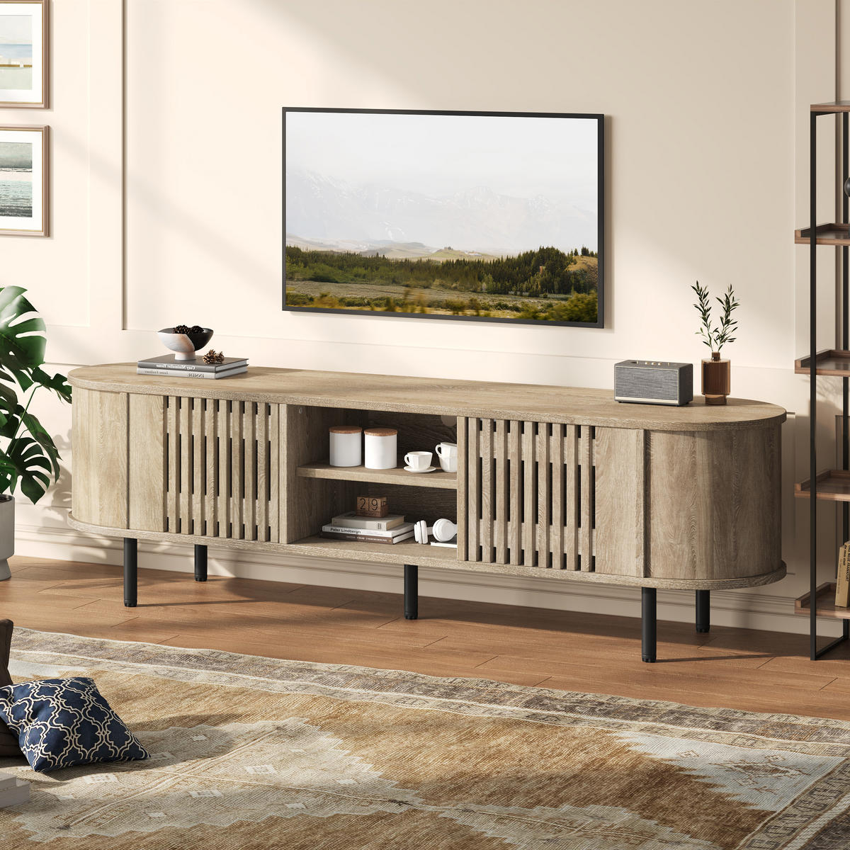 TV-LOWBOARD 160x40x47 cm Naturholz 2 Schränke Holzdesign - Naturfarben, Holzwerkstoff (40/47/160cm) - FLIEKS