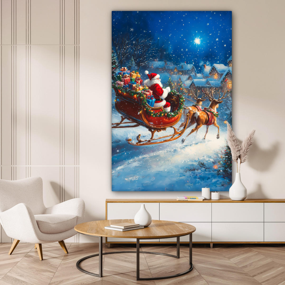 SLIKA NA PLATNU Božiček 90x140 cm - konjak, tekstil (90/140cm) - MuchoWow