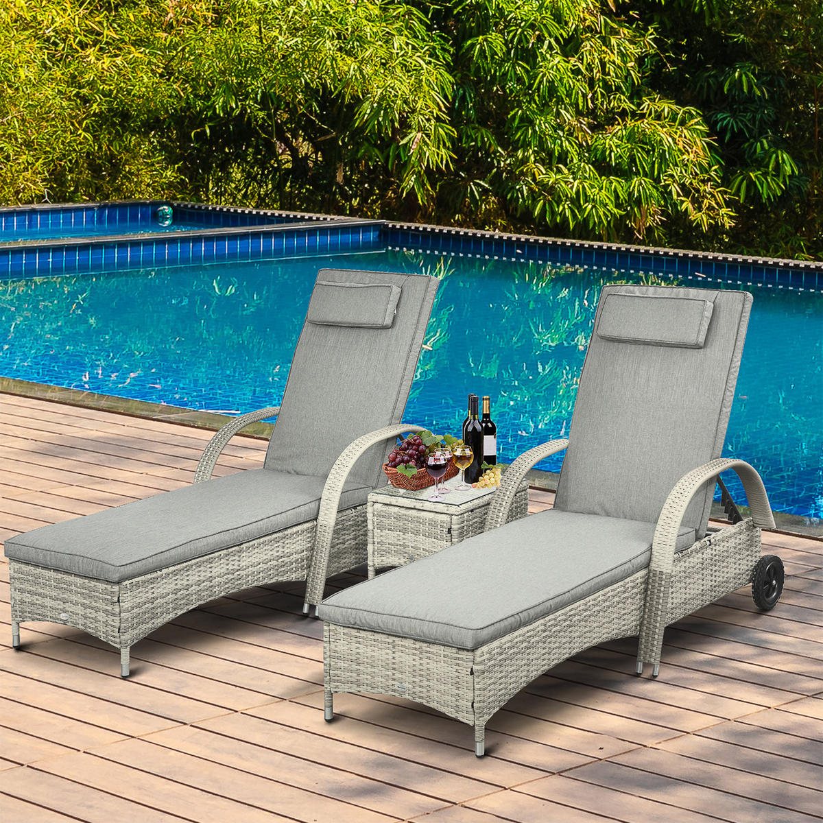 GARTENMÖBEL, Polyrattan+Metall Grau - Grau, Kunststoff - Outsunny