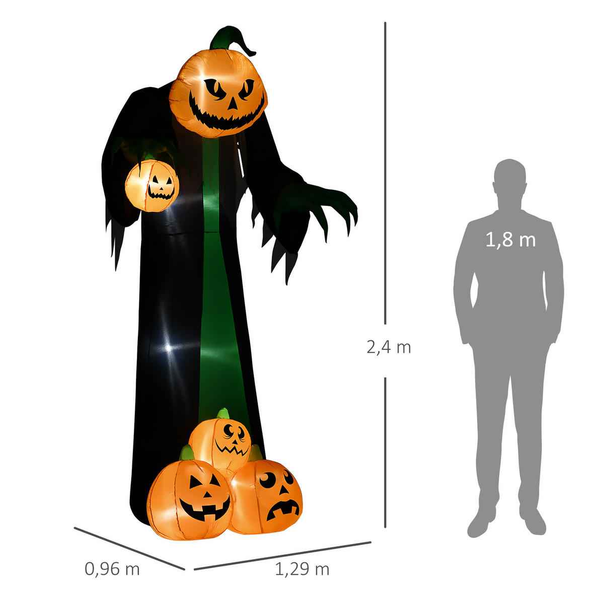 HALLOWEEN AUFBLASBARER KÜRBIS, Mehrfarbig, Polyester - Multicolor, Kunststoff (96/240/129cm) - HOMCOM
