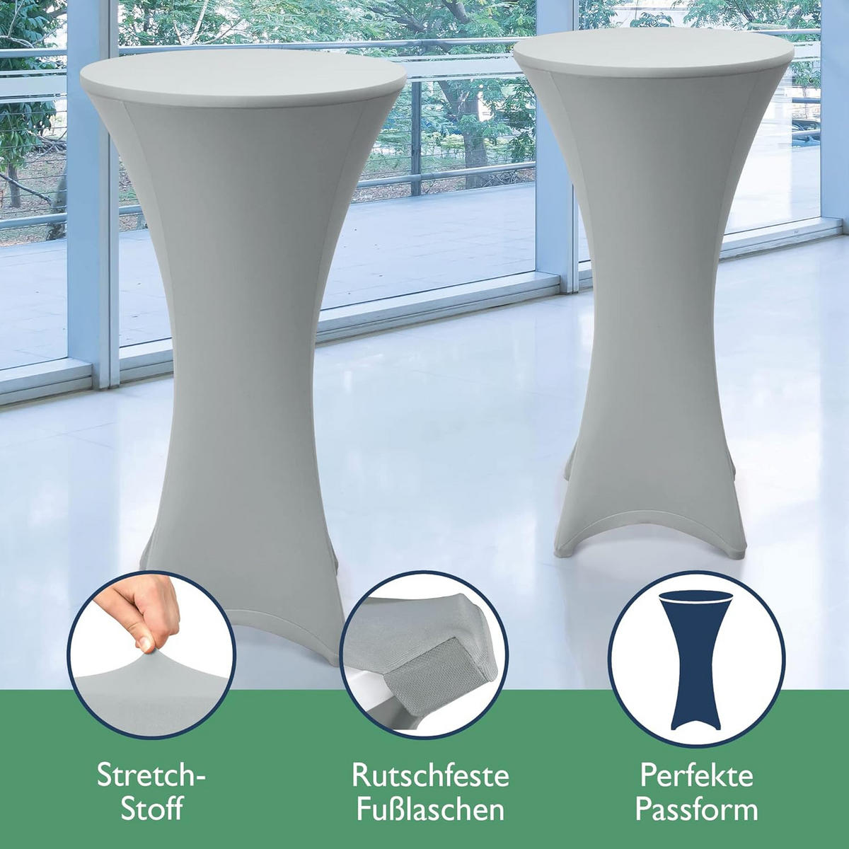 STEHTISCHHUSSE Stella Ø 70cm Silber (2tlg) - Silberfarben, Textil (70/120cm) - Beautissu 