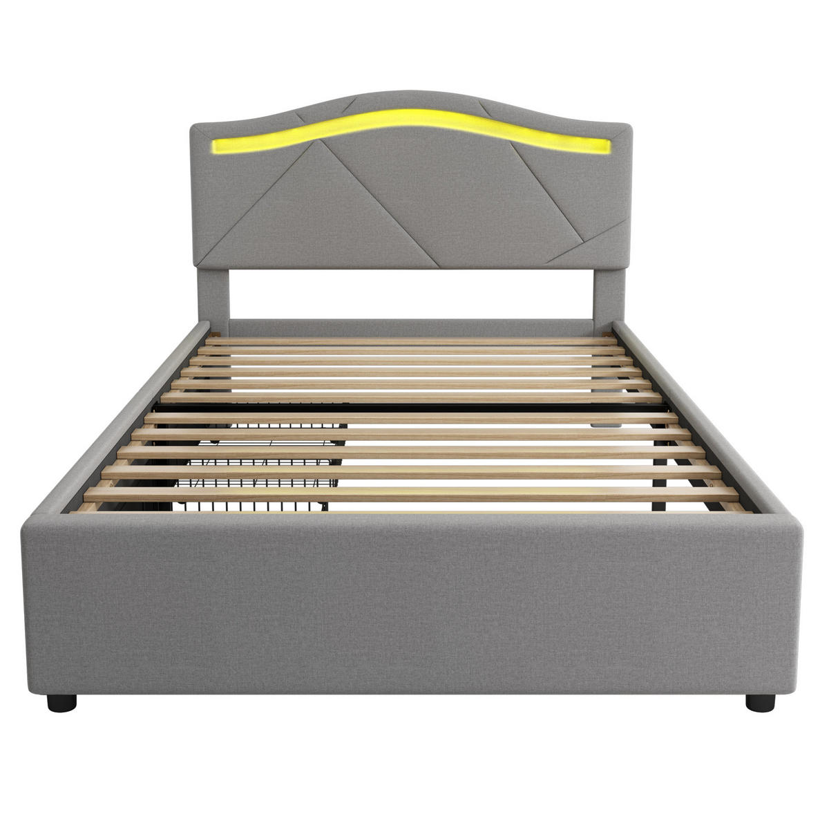 POLSTERBETT 90/200 cm Grau mit LED, 2 Schubladen und verstellbarem Kopfteil - Grau, Textil (90/200cm) - MIVRAY