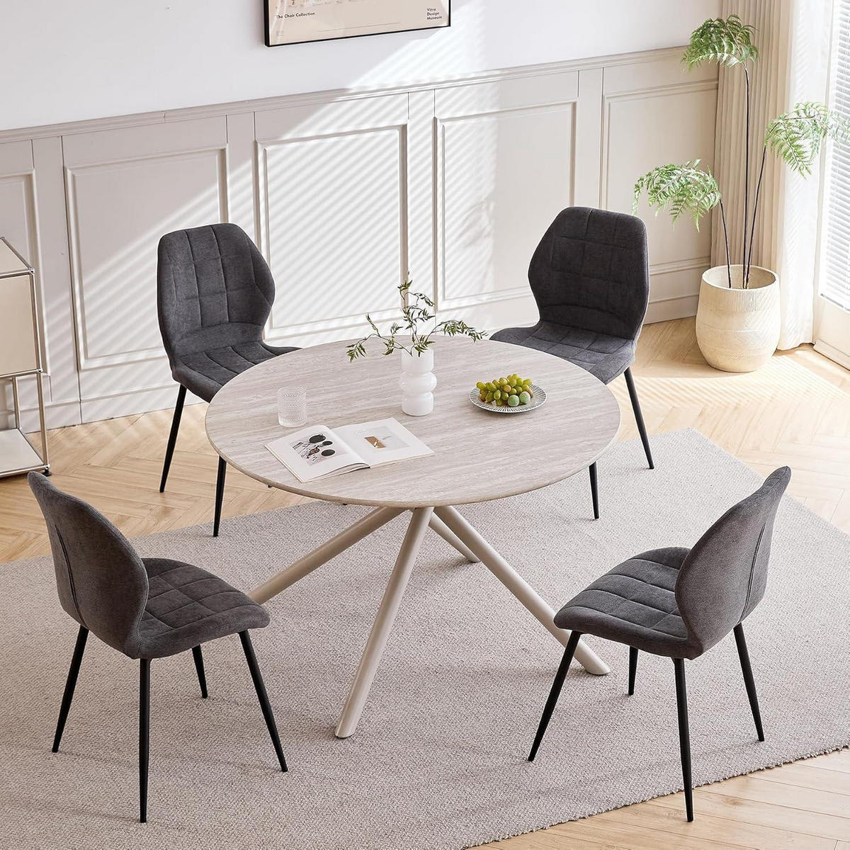 ESSZIMMERSTUHL 4-teiliges Set Stoff Grau Metallbeine - Grau, Textil (47.5/86/43cm)