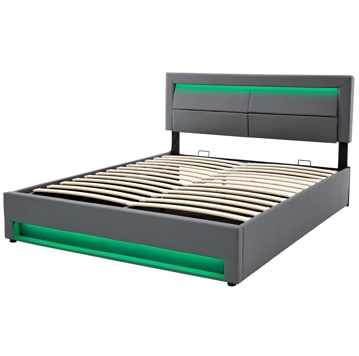 POLSTERBETT mit Stauraum & LED 140x200 cm PU Grau - Grau, Metall (140/200cm) - Meubliv
