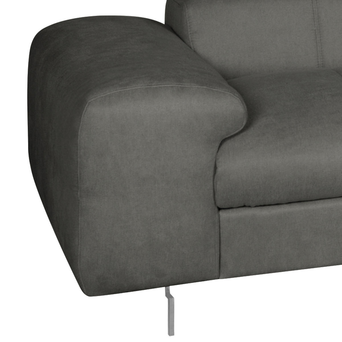 ECKSOFA mit Schlaffunktion - Velours - Dunkelgrau, Textil (262/206cm) - home24