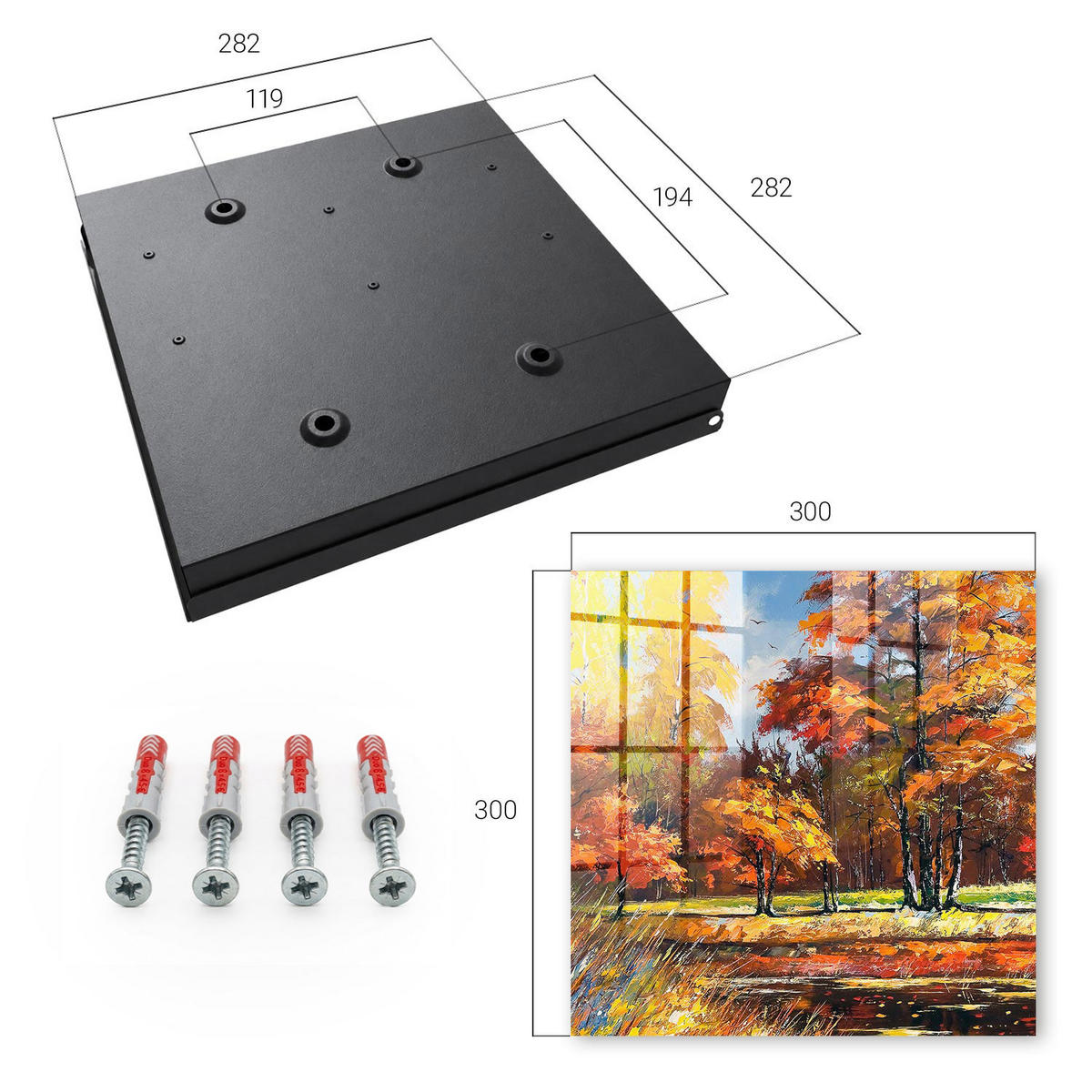 SCHLÜSSELBOX Schwarz 30x30 cm- Türöffnung nach rechts - Herbstlandschaft - Orange, Metall (30/30/5cm) - TULUP