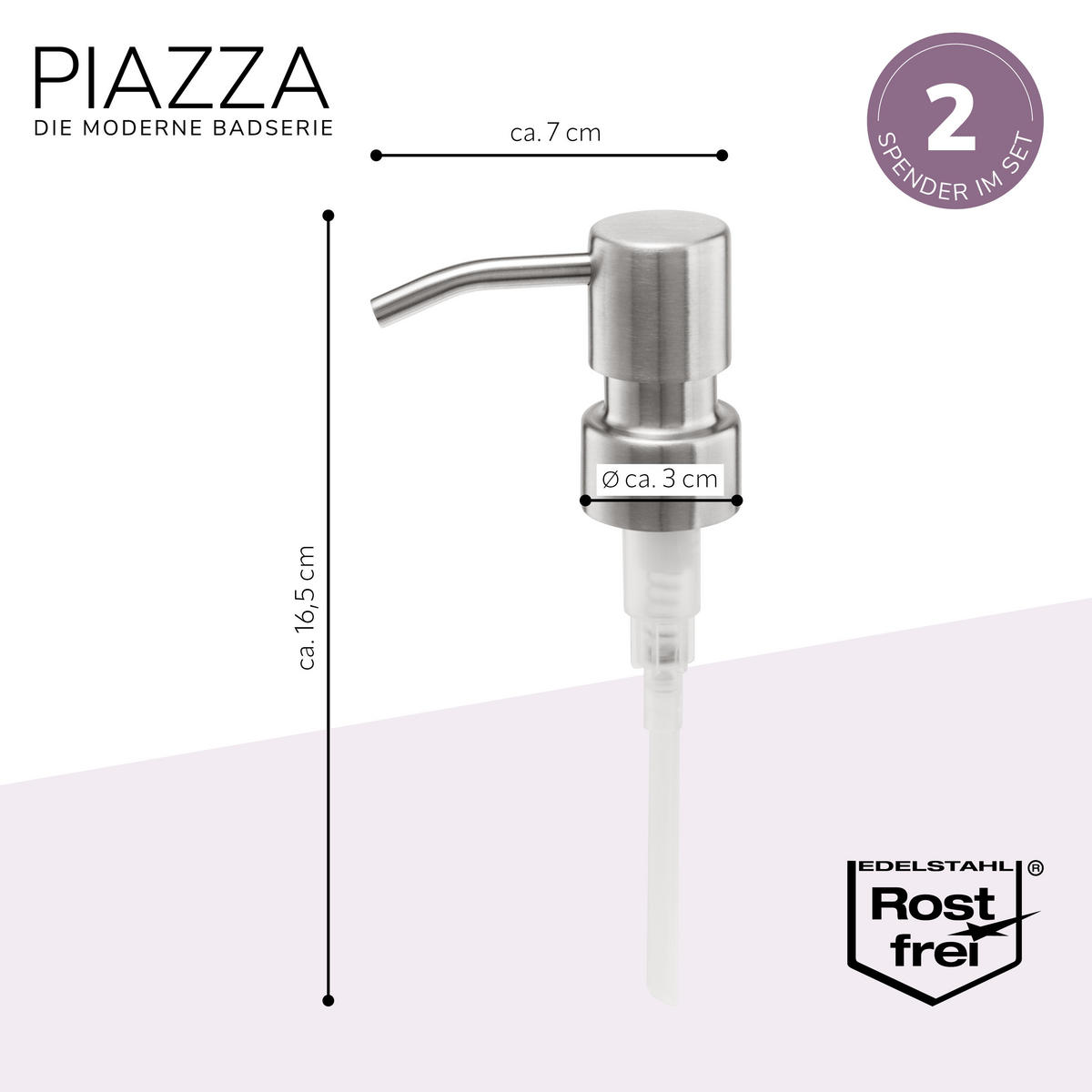 ERSATZ-SEIFENSPENDERPUMPKOPF PIAZZA 2er-Set, Edelstahl, matt - Edelstahlfarben, Metall (3/16.5/7cm) - bremermann