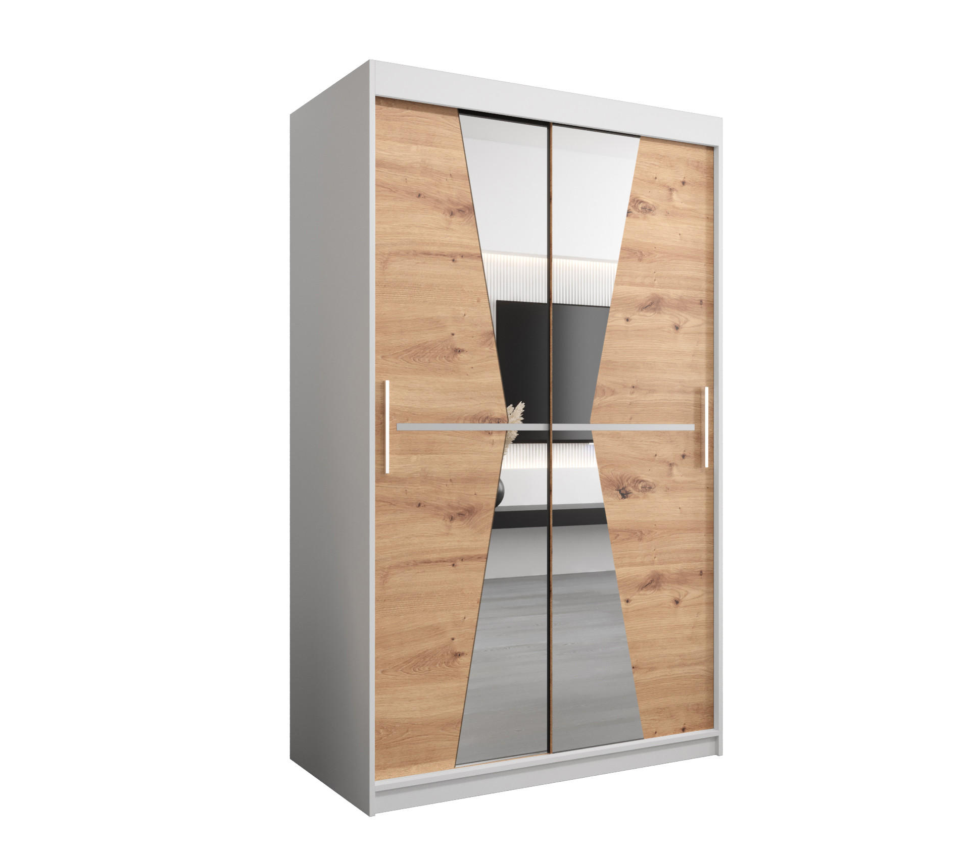 Abiks Möbel Schwebetürenschrank Weiß, Eiche Artisan 120x200x62 cm