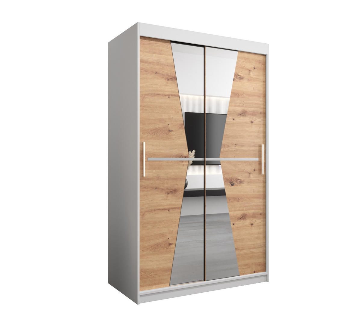 SCHWEBETÜRENSCHRANK 200/120/62 2-türig - Silberfarben/Weiß, Holz/Kunststoff (120/200/62cm) - Abiks Möbel