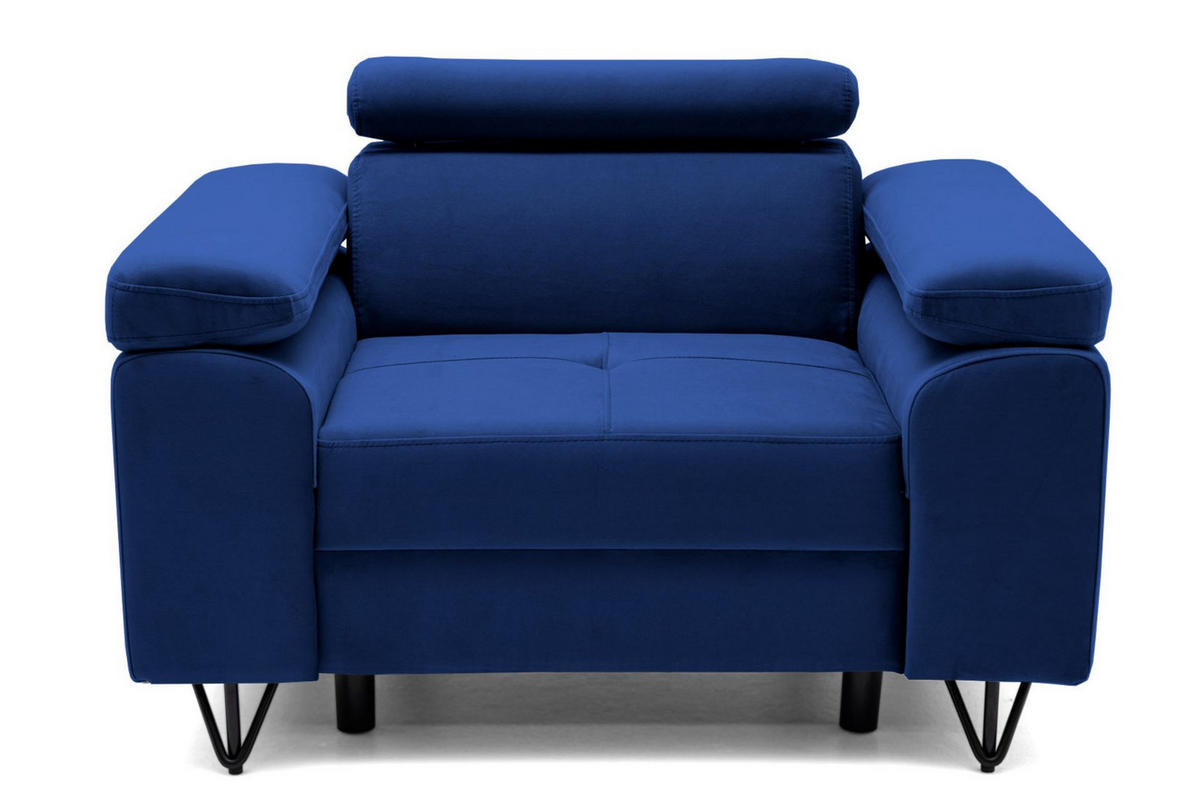 SESSEL JUNIOR mit verstellbare Kopfstütze Velours Blau - Blau/Schwarz, Holz/Textil (116/90/92cm) - Muffo