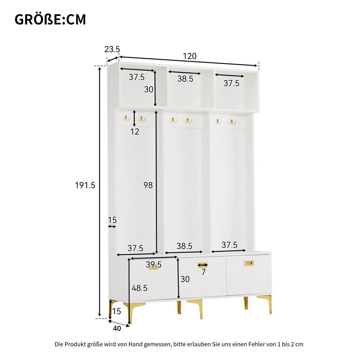 GARDEROBENSET 120/23,5/191,5 cm aus Spanplatte mit Sitzbank und 6 Haken Weiß - Weiß, Holzwerkstoff (40/191/120cm) - Modenvie