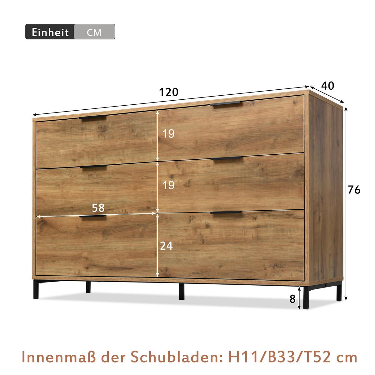 SIDEBOARD braun 120/40/76 cm - Braun, Holzwerkstoff (120/76/40cm) - Urban Meuble